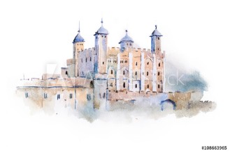Bild på Tower of London watercolor drawing London UK English sightseeing aquarelle painting